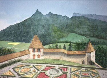 Painting titled "Vue Depuis Le Châte…" by Barbara B., Original Artwork, Watercolor Mounted on Cardboard