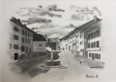 Peinture intitulée "Gruyères Village Mé…" par Barbara B., Œuvre d'art originale, Aquarelle Monté sur Carton