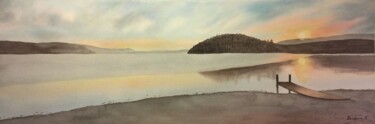 Malerei mit dem Titel "Mystères sur le Lac…" von Barbara B., Original-Kunstwerk, Aquarell Auf Karton montiert