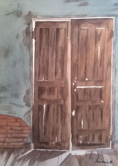Painting titled "La Porte de l'Enfer…" by Barbara B., Original Artwork, Watercolor Mounted on Cardboard