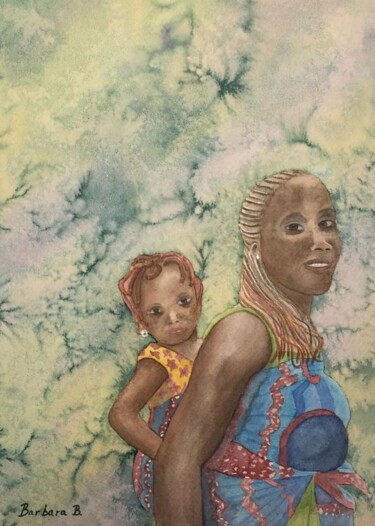 Pintura intitulada "La Petite Gabriella…" por Barbara B., Obras de arte originais, Aquarela Montado em Cartão