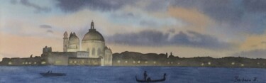 Painting titled "Crépuscule à Venise" by Barbara B., Original Artwork, Watercolor Mounted on Cardboard