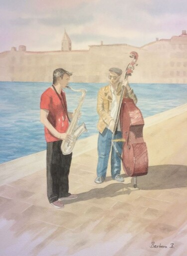 Malerei mit dem Titel "Marseille en Musique" von Barbara B., Original-Kunstwerk, Aquarell Auf Karton montiert