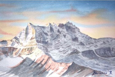Painting titled ""Mes" Montagnes ;-)" by Barbara B., Original Artwork, Watercolor Mounted on Cardboard