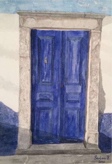 Peinture intitulée "La Porte Grecque" par Barbara B., Œuvre d'art originale, Aquarelle Monté sur Carton