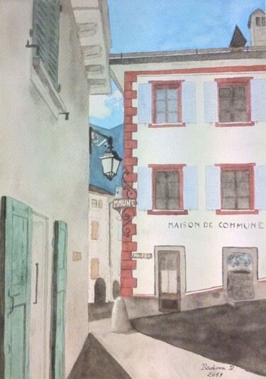 Peinture intitulée "Maison de Commune d…" par Barbara B., Œuvre d'art originale, Aquarelle Monté sur Carton