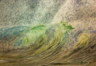 Peinture intitulée "Où est le Surfeur ?…" par Barbara B., Œuvre d'art originale, Aquarelle Monté sur Carton