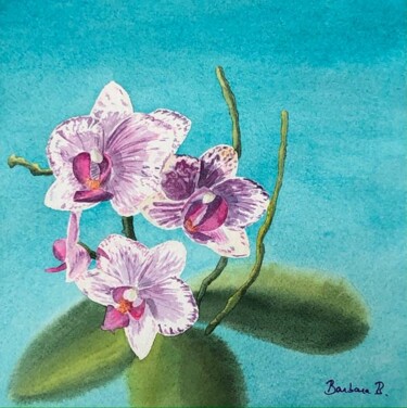 Painting titled "Mes Premières Orchi…" by Barbara B., Original Artwork, Watercolor Mounted on Cardboard