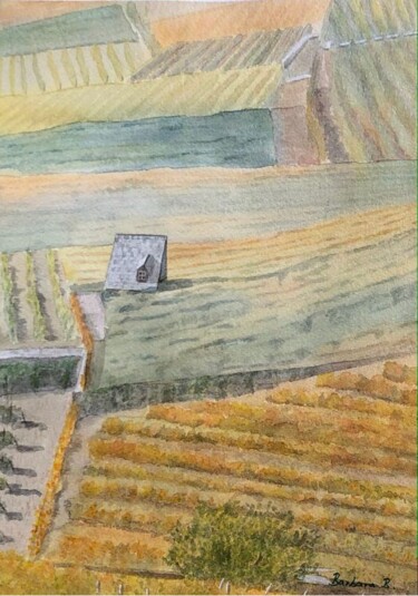 Peinture intitulée "Vignes Au Carré" par Barbara B., Œuvre d'art originale, Aquarelle Monté sur Carton