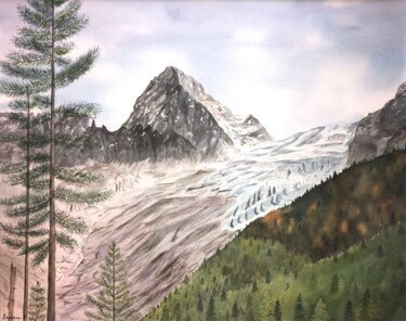 Schilderij getiteld "Glacier du Trient" door Barbara B., Origineel Kunstwerk, Aquarel Gemonteerd op Karton
