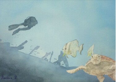 Painting titled "Le Repère de Neptun…" by Barbara B., Original Artwork, Watercolor Mounted on Cardboard