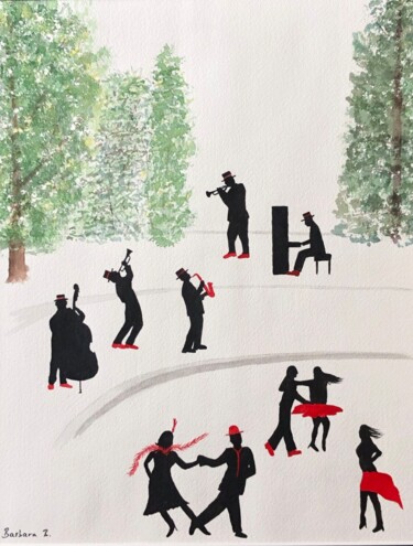 绘画 标题为“Jazz in the Park” 由Barbara B., 原创艺术品, 水彩