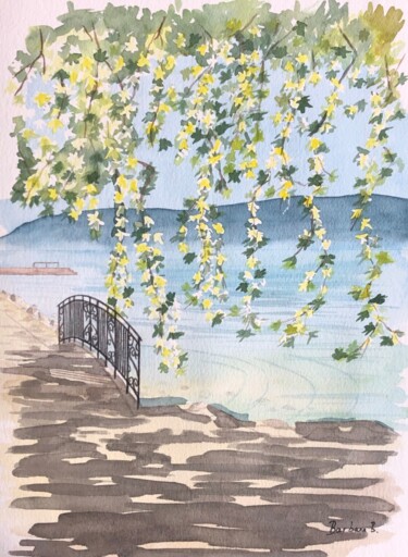Malerei mit dem Titel "Pont à Lutry" von Barbara B., Original-Kunstwerk, Aquarell