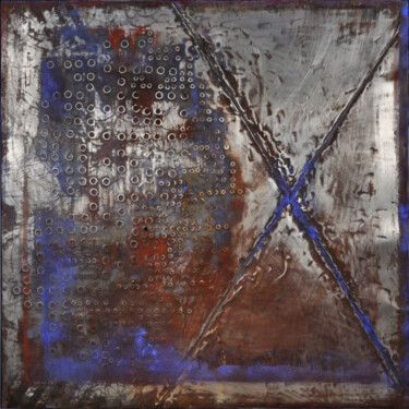 Painting titled "Struktura pamięci X…" by Barbara Cyran, Original Artwork, Oil Mounted on Metal