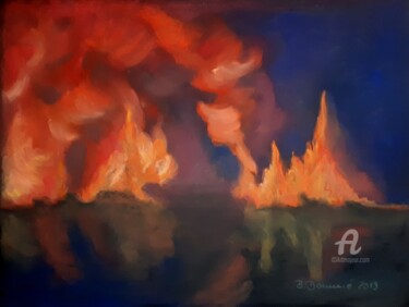 Malerei mit dem Titel "flammendes Inferno" von Barbara Dominé, Original-Kunstwerk, Pastell