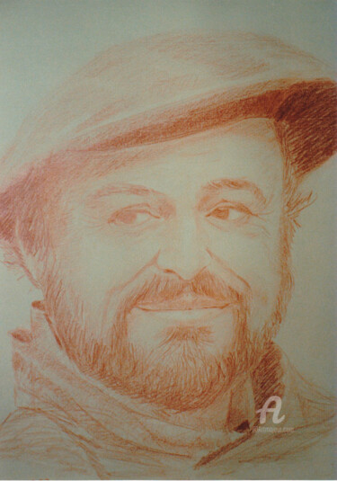 Malerei mit dem Titel "Pavarotti" von Barbara Dominé, Original-Kunstwerk, Kreide