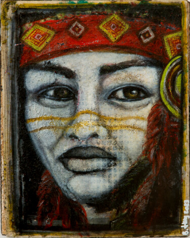 Painting titled "People 3" by Barbara E.Lezmy, Original Artwork, Oil Mounted on Wood Stretcher frame