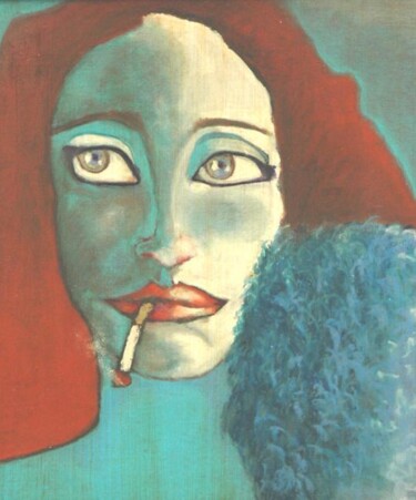 Peinture intitulée "Dame au boa" par Barbara E.Lezmy, Œuvre d'art originale