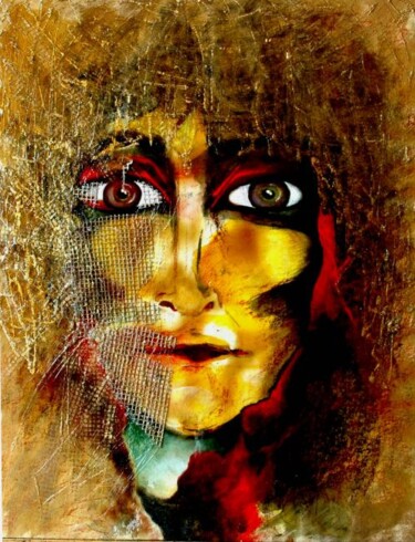 Painting titled "Autoportrait en cage" by Barbara E.Lezmy, Original Artwork