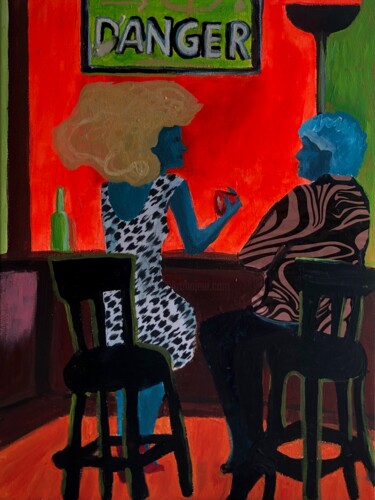 Ζωγραφική με τίτλο "Talking a walk on a…" από Barbara Friehs, Αυθεντικά έργα τέχνης, Λάδι Τοποθετήθηκε στο Ξύλινο φορείο σκε…