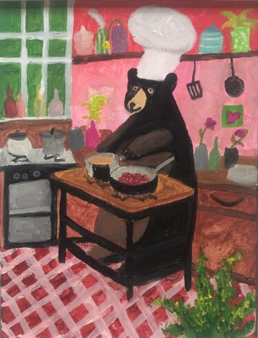 Painting titled "Let him cook" by Barbara Friehs, Original Artwork, Acrylic Mounted on Wood Stretcher frame