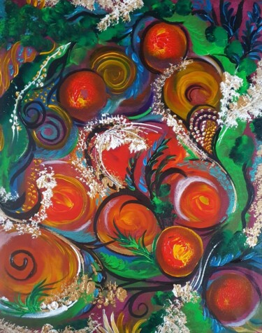 Malerei mit dem Titel "Swirls & Spheres" von Barbara Fuhrmann, Original-Kunstwerk, Acryl