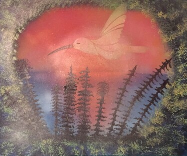 Peinture intitulée "colibri...." par Barbara Girand, Œuvre d'art originale, Acrylique