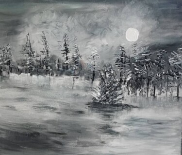 Painting titled "lac enneigé" by Barbara Girand, Original Artwork, Acrylic Mounted on Wood Stretcher frame