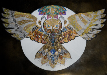 Painting titled "The rise of the Owl" by Barbara Goguier, Original Artwork, Acrylic Mounted on Wood Stretcher frame