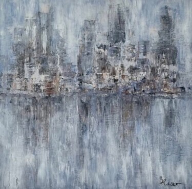 Картина под названием "Foggy City" - Barbara Kizer, Подлинное произведение искусства, Акрил Установлен на Деревянная рама дл…