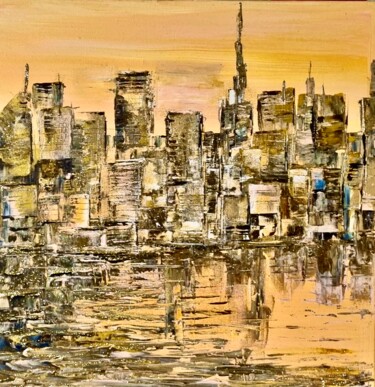 Painting titled "Golden City" by Barbara Kizer, Original Artwork, Acrylic