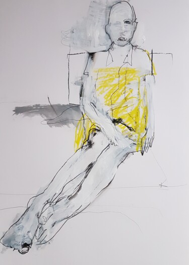 Dibujo titulada "Women in yellow" por Barbara Kroll, Obra de arte original, Lápiz