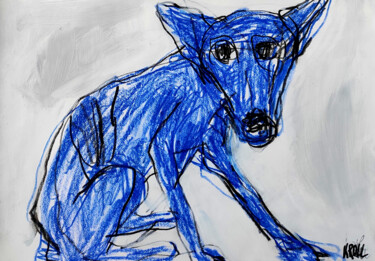 Drawing titled "Blauer Hund" by Barbara Kroll, Original Artwork, Pastel