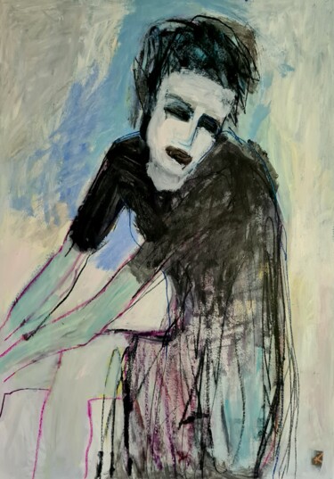 Dessin intitulée "Woman in black" par Barbara Kroll, Œuvre d'art originale, Pastel