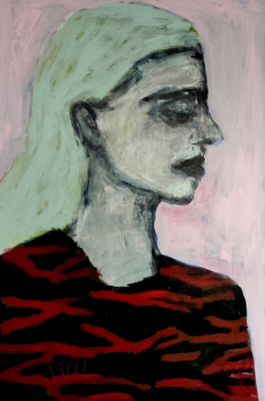 Painting titled "Frau mit weißen Haa…" by Barbara Kroll, Original Artwork, Acrylic