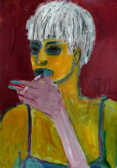 Painting titled "Mädchen mit Zigaret…" by Barbara Kroll, Original Artwork, Acrylic
