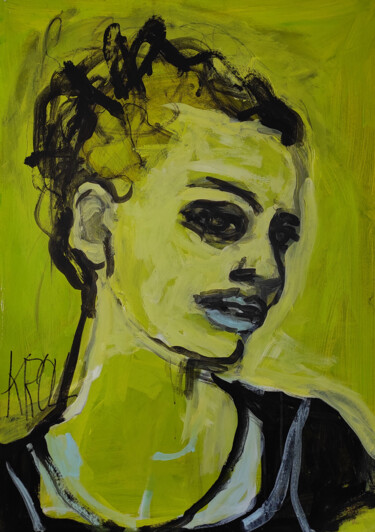 Malerei mit dem Titel "Grünes Mädchen" von Barbara Kroll, Original-Kunstwerk, Acryl