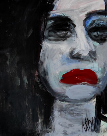 Malerei mit dem Titel "Rote Lippen" von Barbara Kroll, Original-Kunstwerk, Acryl