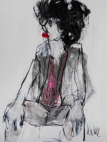 图画 标题为“Sitzende Frau mit r…” 由Barbara Kroll, 原创艺术品, 粉彩