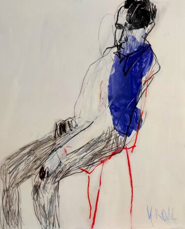 Σχέδιο με τίτλο "Junge Mann auf dem…" από Barbara Kroll, Αυθεντικά έργα τέχνης, Μολύβι