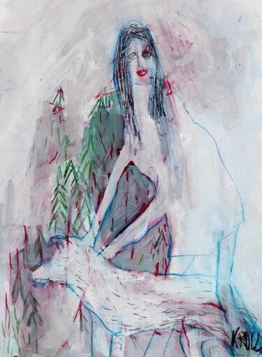 Рисунок под названием "Das Mädchen und der…" - Barbara Kroll, Подлинное произведение искусства, Акварель