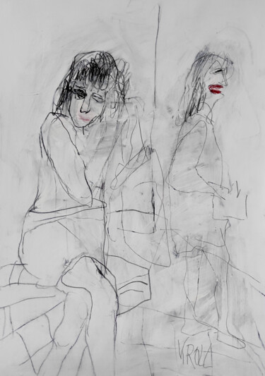 Dessin intitulée "Zwei Frauen" par Barbara Kroll, Œuvre d'art originale, Crayon