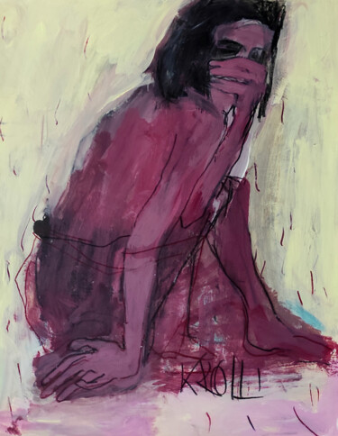 Dessin intitulée "Hockende Frau" par Barbara Kroll, Œuvre d'art originale, Pastel