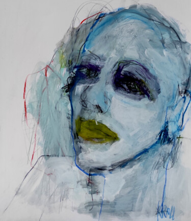 Drawing titled "Blaues Portrait" by Barbara Kroll, Original Artwork, Pencil