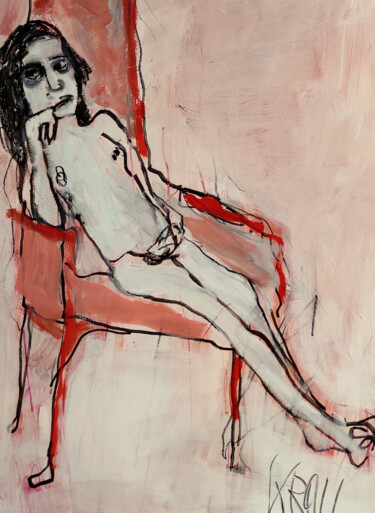 Desenho intitulada "Akt in einem roten…" por Barbara Kroll, Obras de arte originais, Marcador
