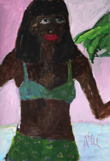 Malerei mit dem Titel "Frau im grünen Biki…" von Barbara Kroll, Original-Kunstwerk, Acryl