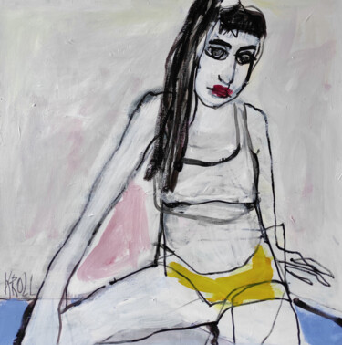 Schilderij getiteld "Sitzendes Mädchen" door Barbara Kroll, Origineel Kunstwerk, Acryl