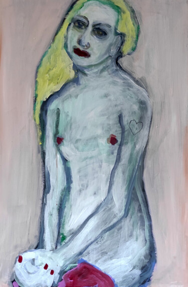 Malerei mit dem Titel "Sitzender Akt" von Barbara Kroll, Original-Kunstwerk, Acryl