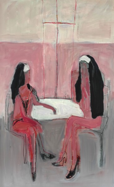 Malerei mit dem Titel "Zwei Nonnen am Fens…" von Barbara Kroll, Original-Kunstwerk, Acryl