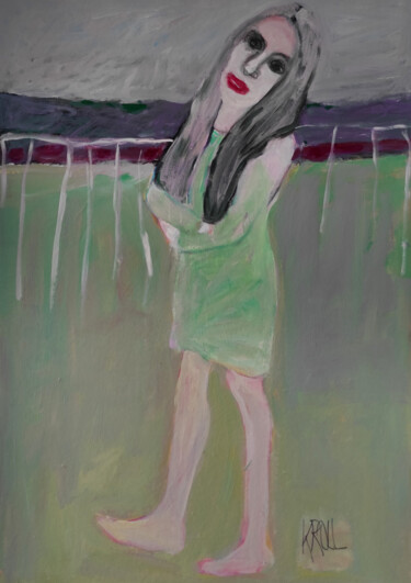 Painting titled "Mädchen im grünen K…" by Barbara Kroll, Original Artwork, Acrylic